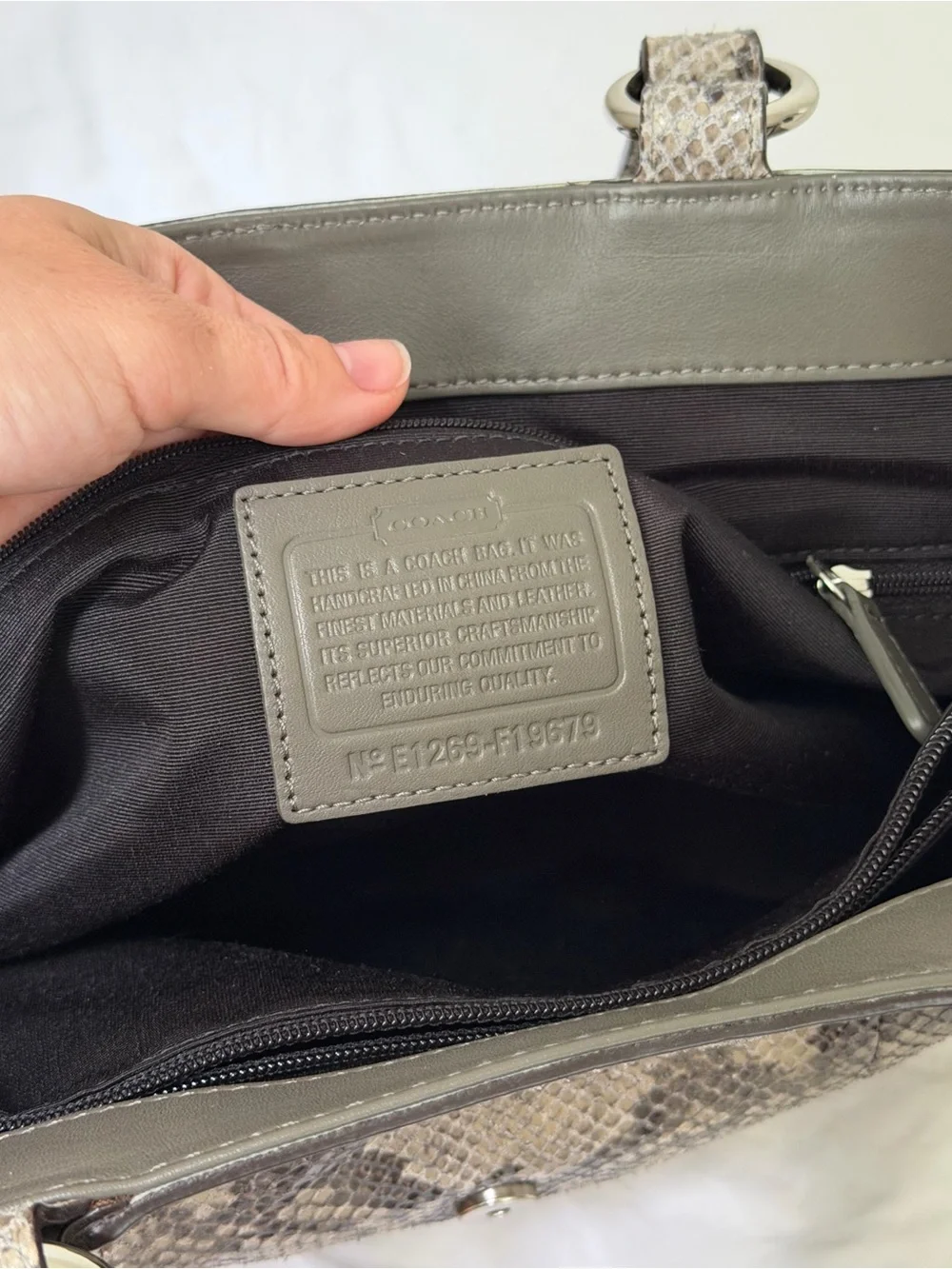 New Coach Python Embossed Exotic Faux Leather Soho Tote Shoulder Bag Gray